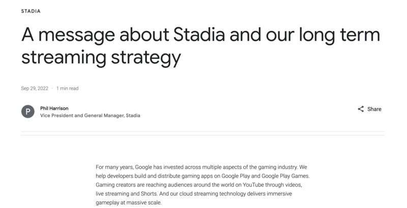 Stadia - a Google gaming service is shutting down